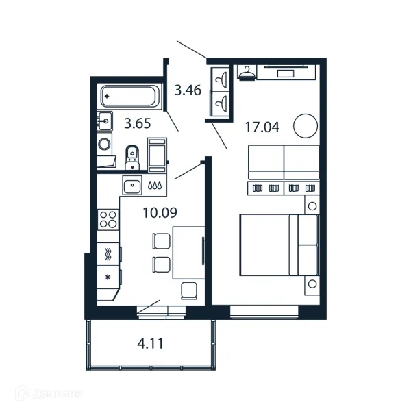 Планировка 1 комн. в ЖК "Полис ЛАВрики"