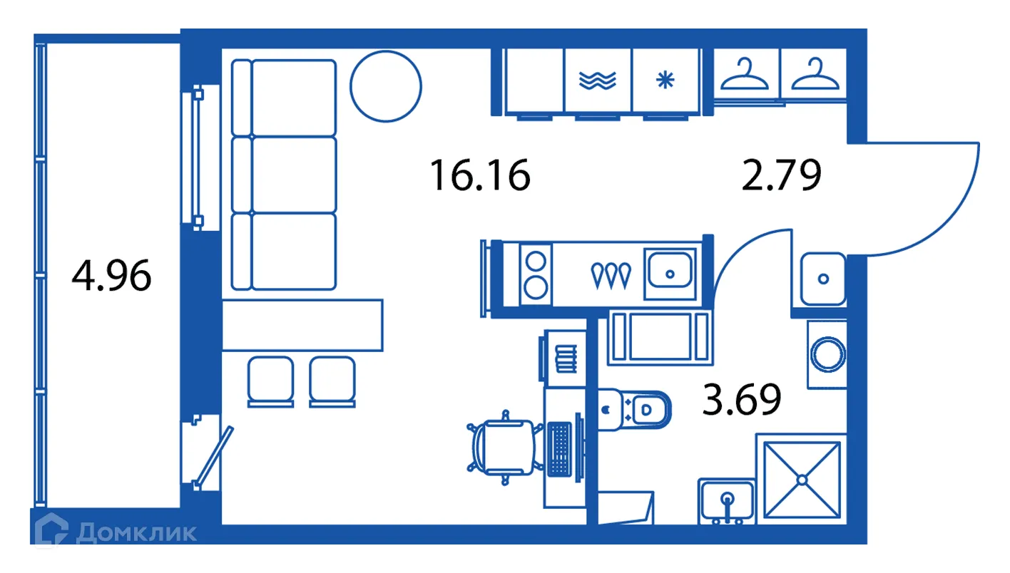 Планировка студии квартиры 25.12 м² в ЖК "Полис ЛАВрики", г. Мурино — фото 1