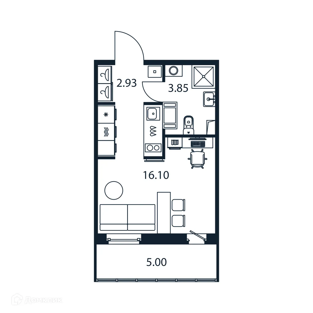 Планировка студии квартиры 24.38 м² в ЖК "Полис ЛАВрики", г. Мурино — фото 1
