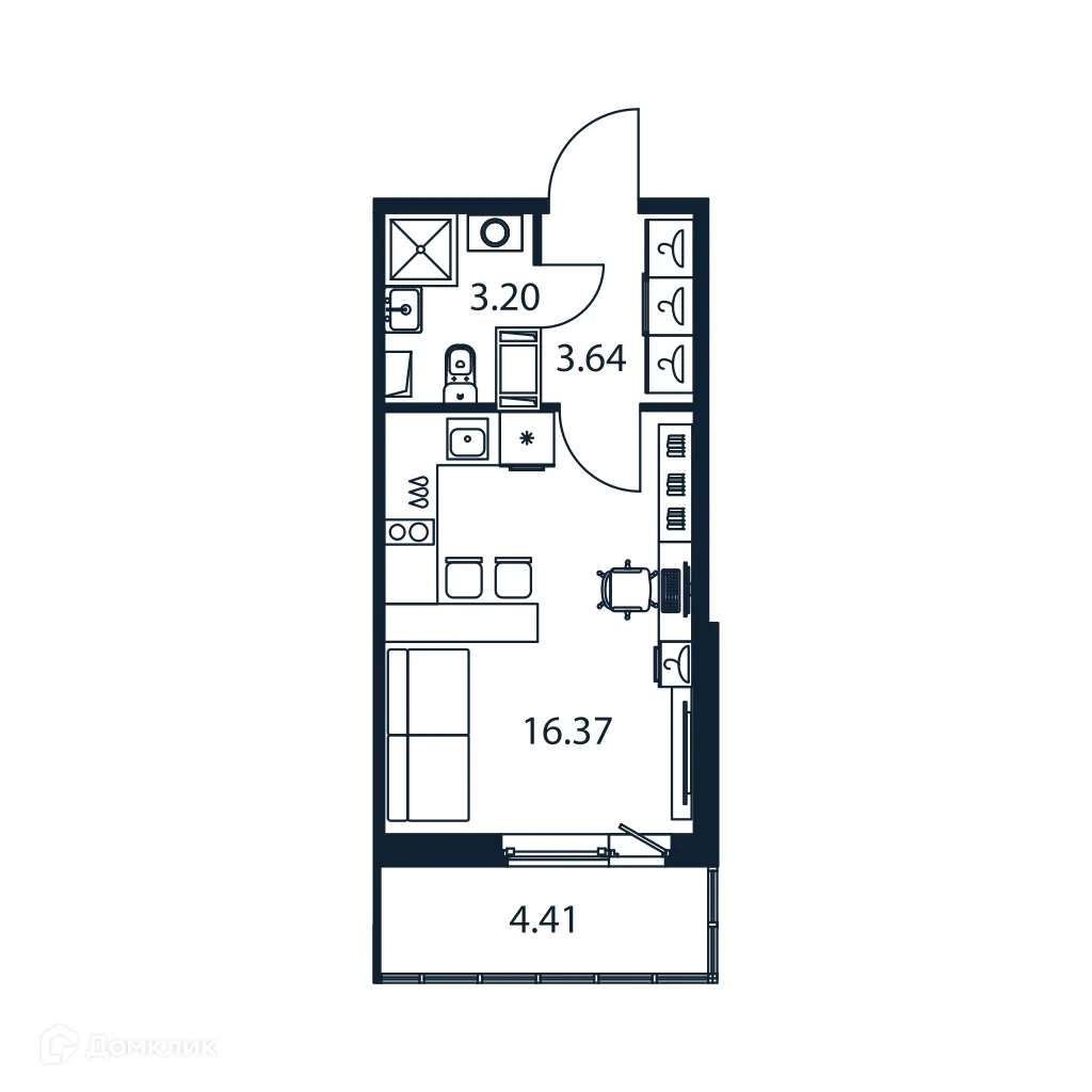 Планировка студии квартиры 24.53 м² в ЖК "Полис ЛАВрики", г. Мурино — фото 1