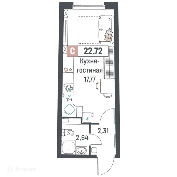 Планировка Студия в ЖК "Авиатор"