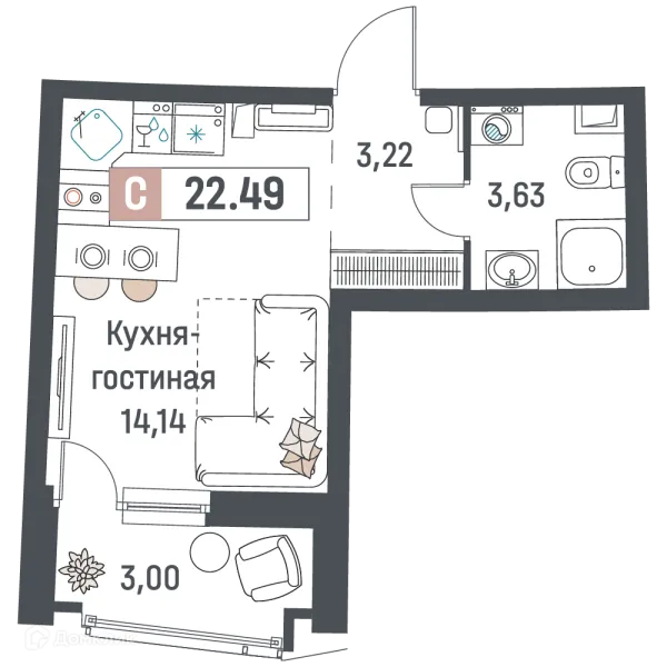 Планировка Студия в ЖК "Авиатор"