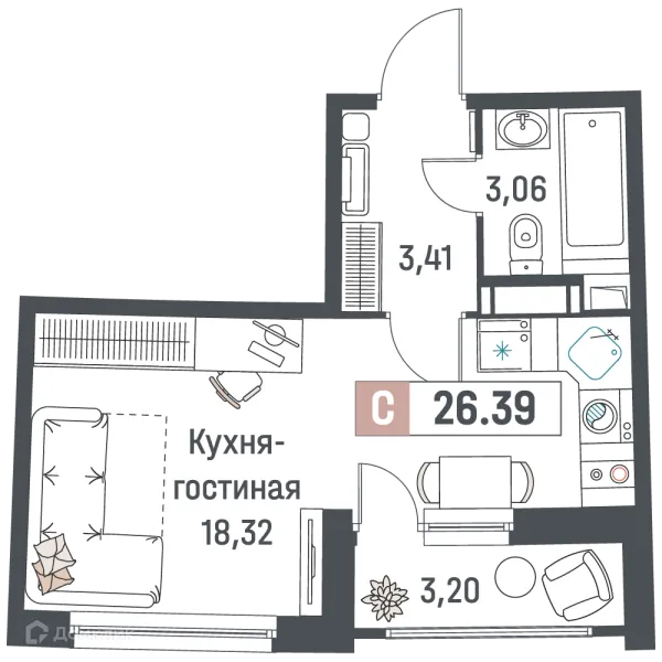 Планировка Студия в ЖК "Авиатор"