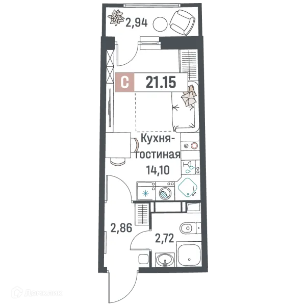 Планировка Студия в ЖК "Авиатор"