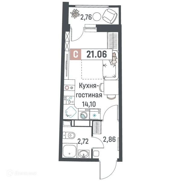 Планировка Студия в ЖК "Авиатор"