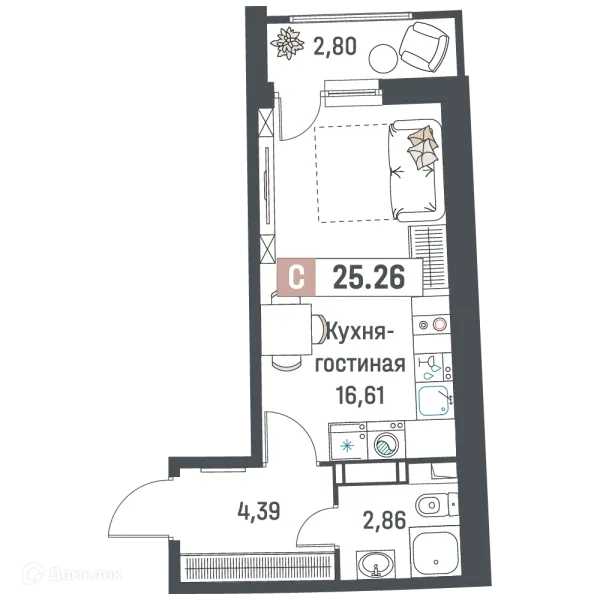 Планировка Студия в ЖК "Авиатор"