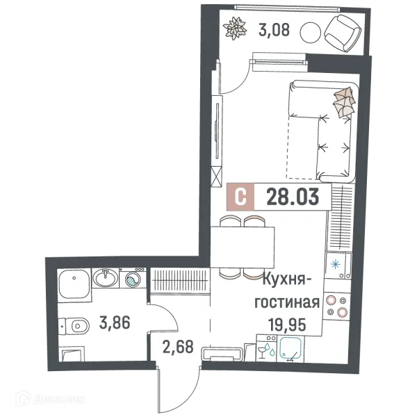 Планировка Студия в ЖК "Авиатор"