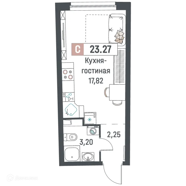 Планировка Студия в ЖК "Авиатор"
