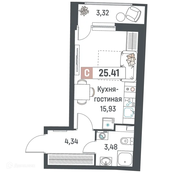 Планировка Студия в ЖК "Авиатор"