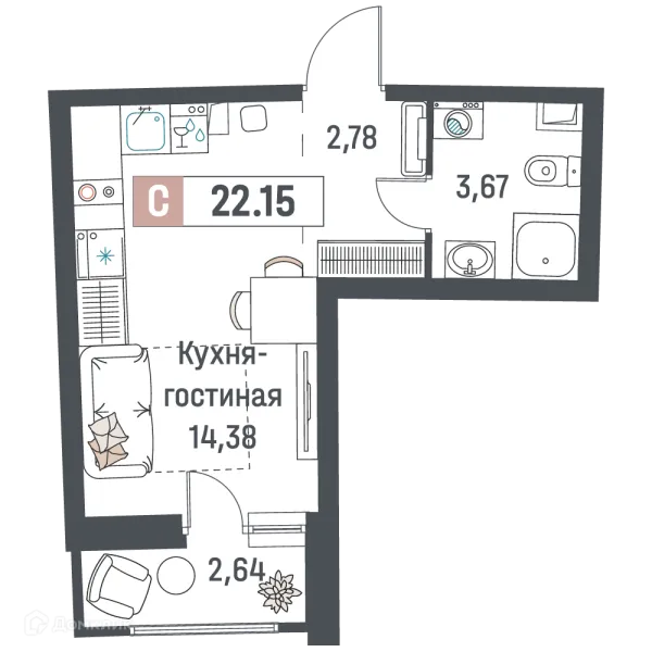 Планировка Студия в ЖК "Авиатор"