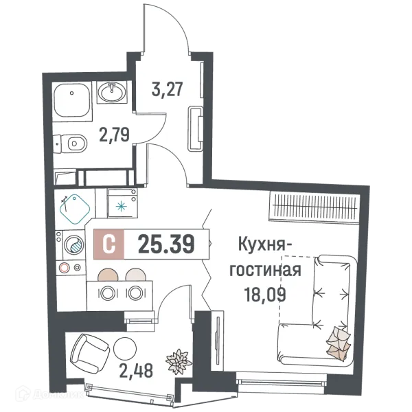 Планировка Студия в ЖК "Авиатор"