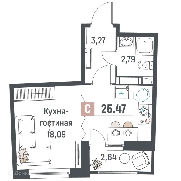 Планировка Студия в ЖК "Авиатор"