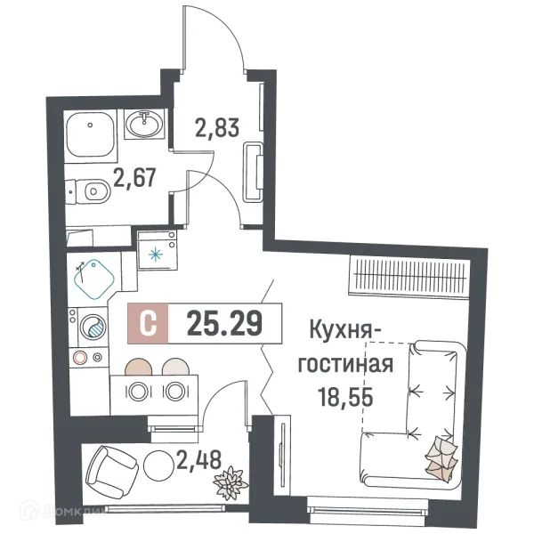 Планировка Студия в ЖК "Авиатор"