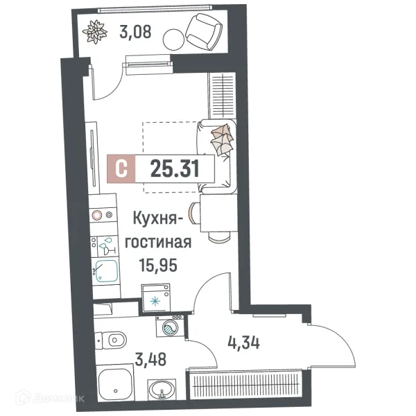 Планировка Студия в ЖК "Авиатор"
