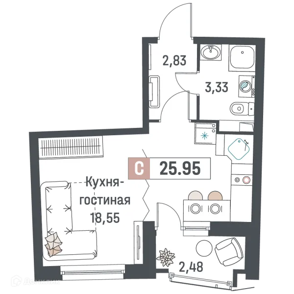 Планировка Студия в ЖК "Авиатор"