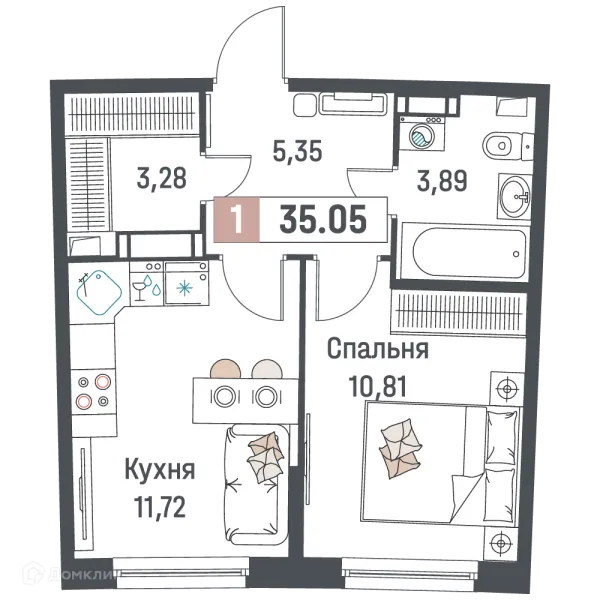 Планировка 1 комн. в ЖК "Авиатор"