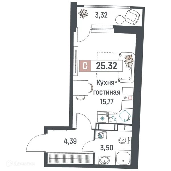 Планировка Студия в ЖК "Авиатор"