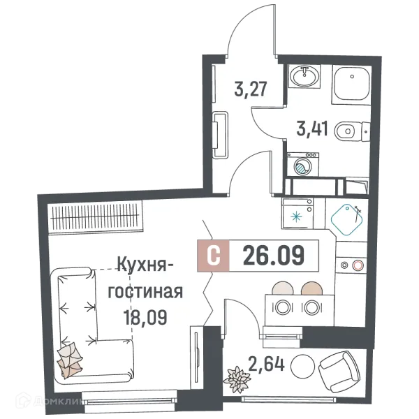 Планировка Студия в ЖК "Авиатор"