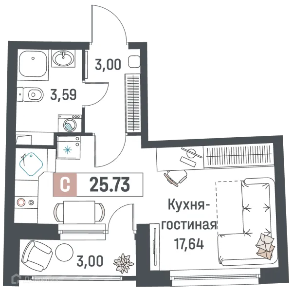 Планировка Студия в ЖК "Авиатор"