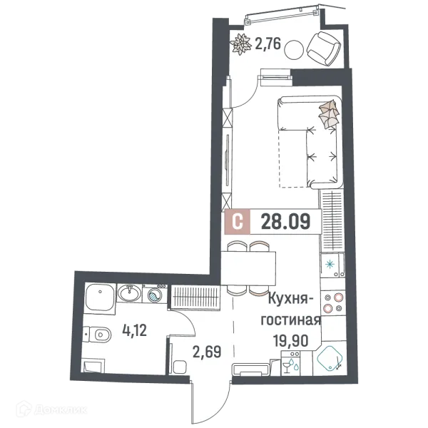 Планировка Студия в ЖК "Авиатор"