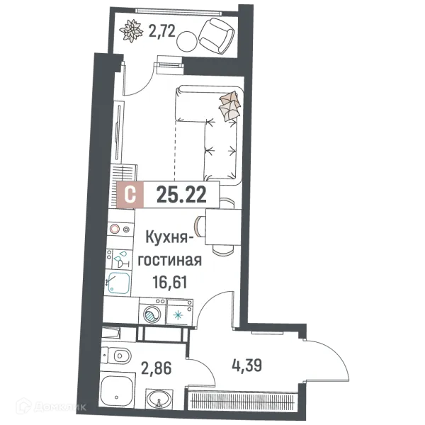Планировка Студия в ЖК "Авиатор"