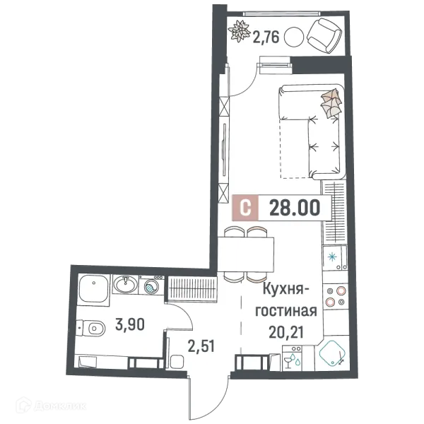 Планировка Студия в ЖК "Авиатор"