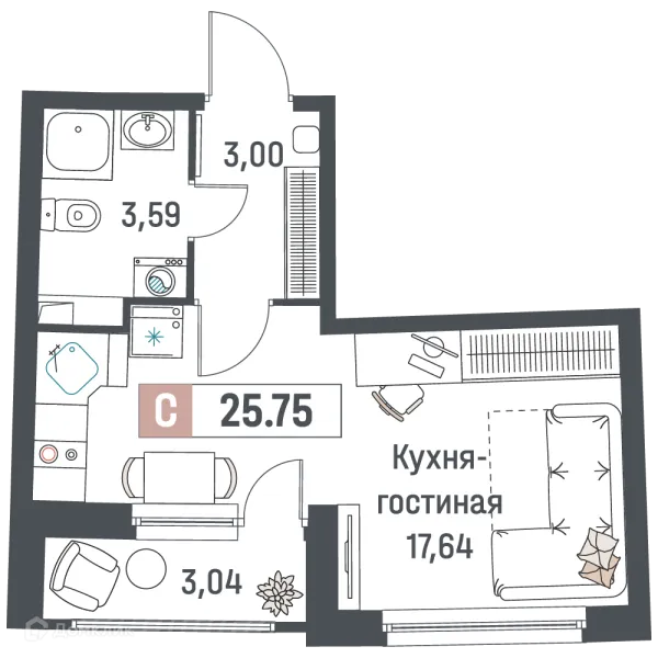 Планировка Студия в ЖК "Авиатор"