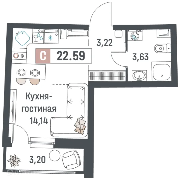 Планировка Студия в ЖК "Авиатор"