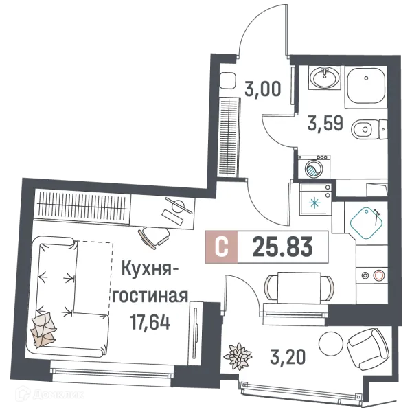 Планировка Студия в ЖК "Авиатор"