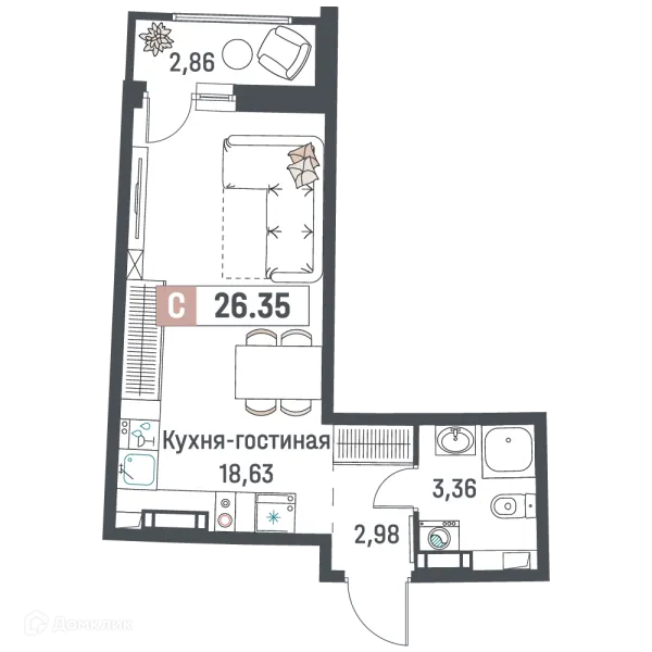 Планировка Студия в ЖК "Авиатор"