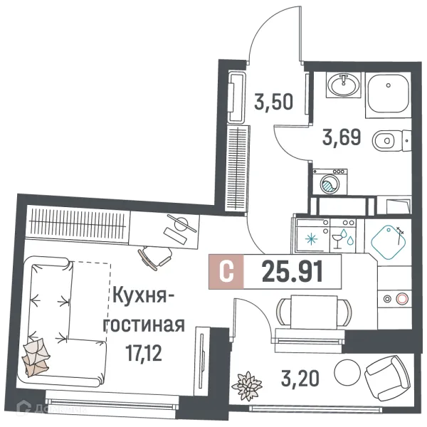 Планировка Студия в ЖК "Авиатор"