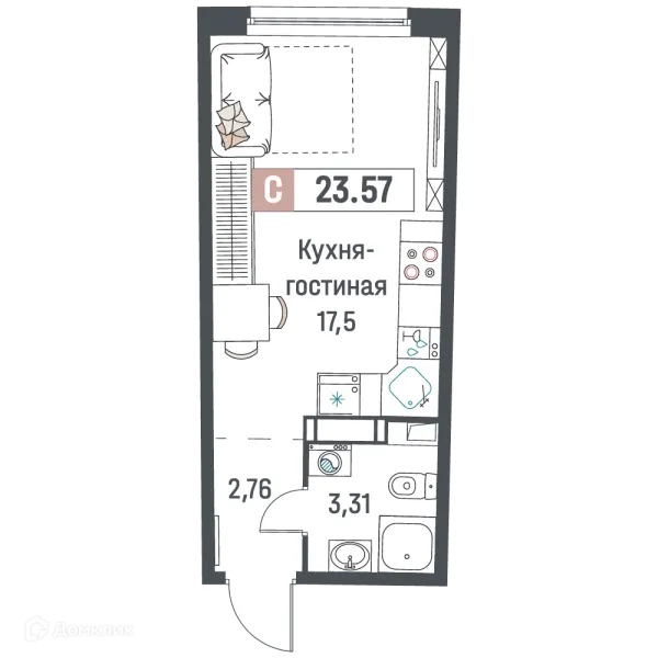 Планировка Студия в ЖК "Авиатор"