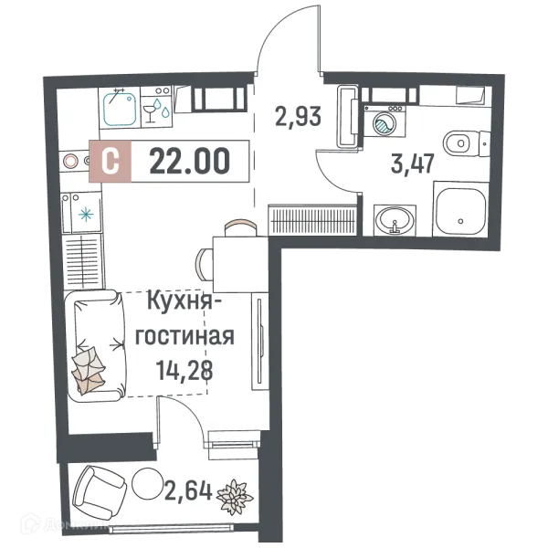 Планировка Студия в ЖК "Авиатор"