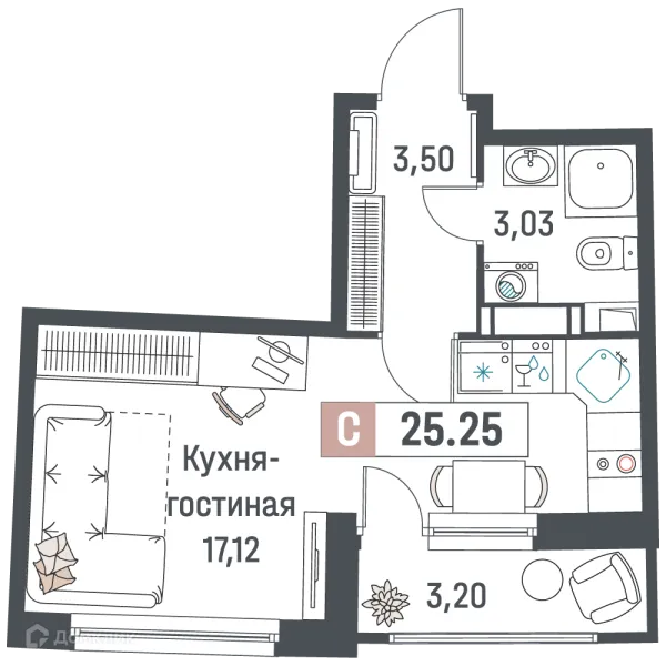 Планировка Студия в ЖК "Авиатор"