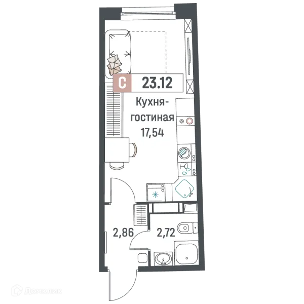 Планировка Студия в ЖК "Авиатор"