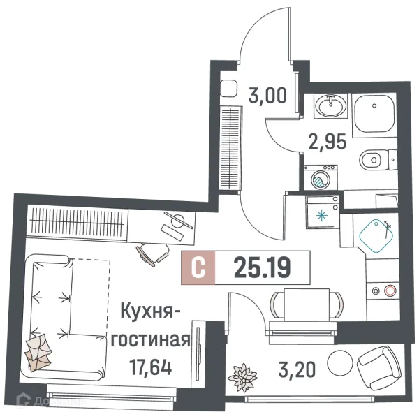 Планировка Студия в ЖК "Авиатор"