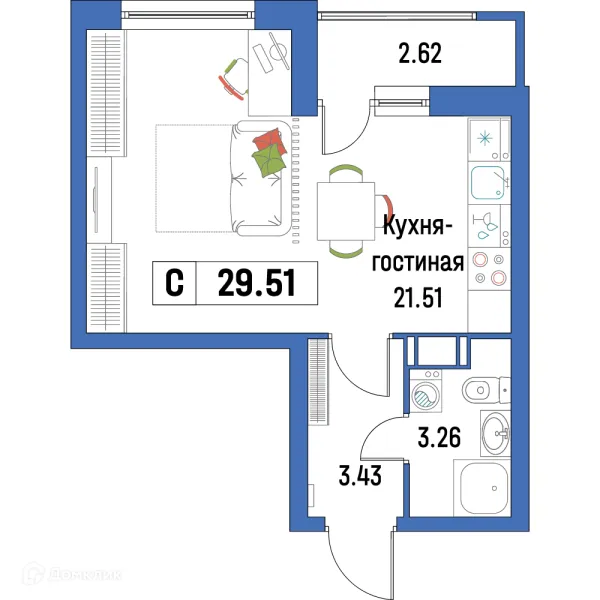 Планировка Студия в ЖК "Урбанист-2"