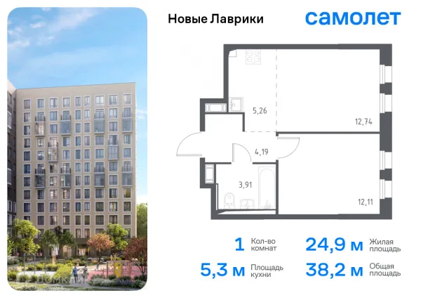 Планировка 1 комн. в ЖК Новые Лаврики