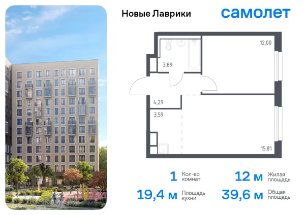 Планировка 1 комн. в ЖК Новые Лаврики