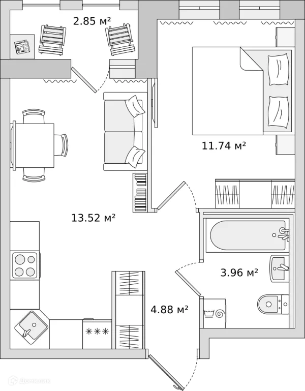 Планировка 1 комн. в ЖК "Мурино Space (Мурино Спэйс)"