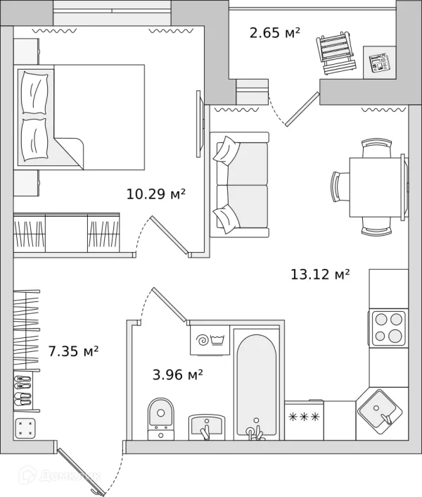Планировка 1 комн. в ЖК "Мурино Space (Мурино Спэйс)"