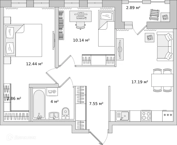 Планировка 2 комн. в ЖК "Мурино Space (Мурино Спэйс)"