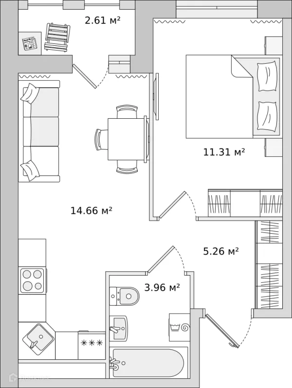 Планировка 1 комн. в ЖК "Мурино Space (Мурино Спэйс)"