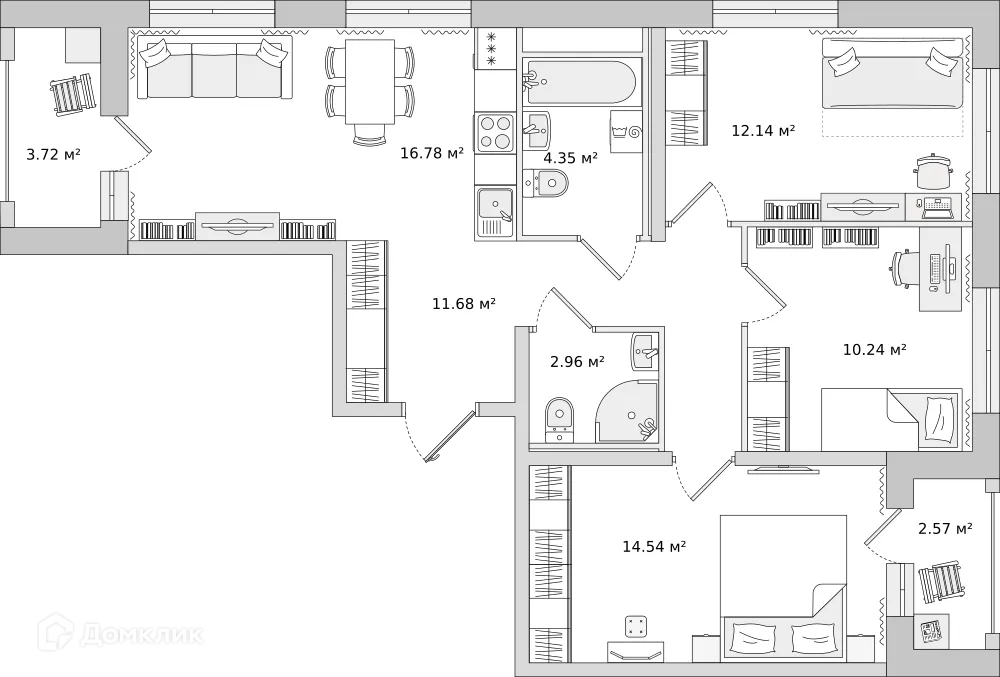 Планировка 3-комнатной квартиры 71.8 м² в ЖК "Мурино Space (Мурино Спэйс)", г. Мурино — фото 1