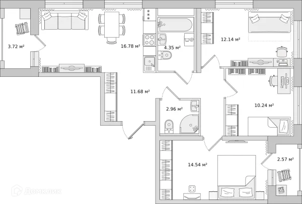 Планировка 3 комн. в ЖК "Мурино Space (Мурино Спэйс)"