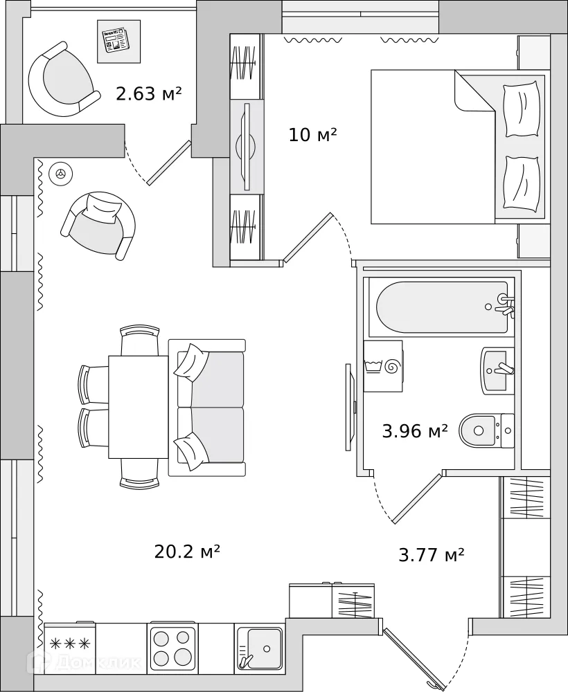 Планировка 1-комнатной квартиры 37.8 м² в ЖК "Мурино Space (Мурино Спэйс)", г. Мурино — фото 1