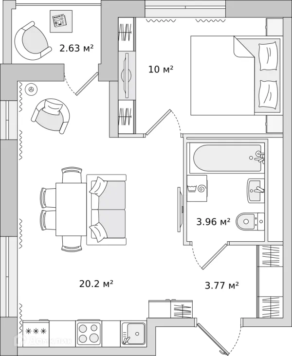 Планировка 1 комн. в ЖК "Мурино Space (Мурино Спэйс)"