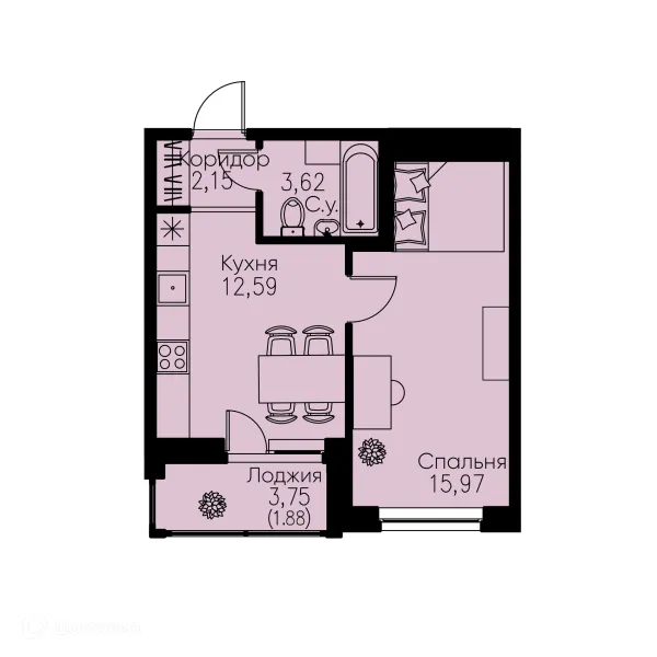 Планировка 1 комн. в ЖК "ID Murino II (Ай ди Мурино II)"