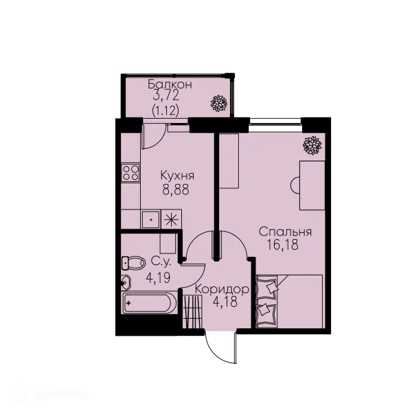 Планировка 1 комн. в ЖК "ID Murino II (Ай ди Мурино II)"