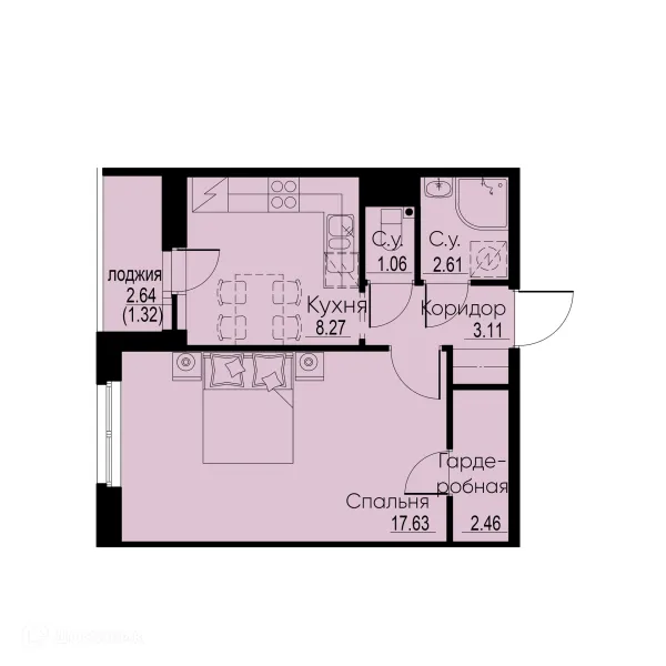 Планировка 1 комн. в ЖК "ID Murino II (Ай ди Мурино II)"